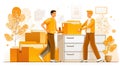 Office Relocation People Moving Files and Folders to New Storage Cabinet Royalty Free Stock Photo