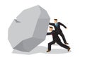 Illustration of two businessmen lifting a giant rocktogether. Me