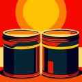 Illustration of two cans of canned food on a red and yellow background Generative AI