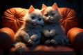 Illustration Two cats snuggle, sofa bound, sharing a loving heart Royalty Free Stock Photo
