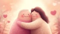 Cute Characters Hugging with Hearts - Generative AI Royalty Free Stock Photo