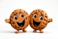 Illustration two cute cartoon cookies with smiling expression. Cookies mascot design