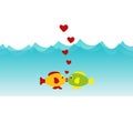 Illustration of two cute fish kissing in the ocean Royalty Free Stock Photo