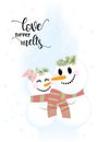 Illustration of two cute snowmen Love Never Melts