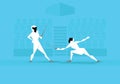 Illustration Of Two Female Fencers Competing In Event Royalty Free Stock Photo