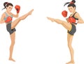 Female kickboxers in action pose-