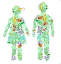 Illustration of two figures made out of microbes