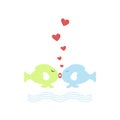 Illustration of two fish kissing and making heart bubbles Royalty Free Stock Photo