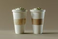 Two flat white paper cups in the air, high quality, high resolution Royalty Free Stock Photo