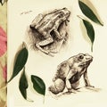 Illustration of two frogs drawn in pencil