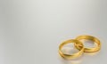 Illustration of two gold wedding rings with blank background for text. Unity and love concepts