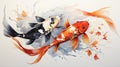 Illustration of two goldfish in watercolor style. On white background. Generate AI Royalty Free Stock Photo