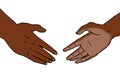 An illustration of two hands that approach each other