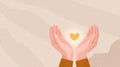 Illustration of two hands cupping a glowing heart on textured background Royalty Free Stock Photo