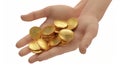 An illustration of two hands holding a pile of dollars. The concept of money is based on wealth, financial success, and