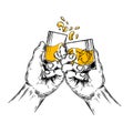 illustration of two hands raised stemware