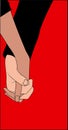 Vector illustration. two hands reaching each other on red background Royalty Free Stock Photo