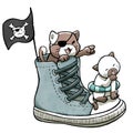 Pirate cats sailing on shoes isolated in white background