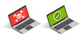 Illustration of two laptops - infected by virus and protected Royalty Free Stock Photo