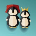 Illustration of two male and female penguins in hat and crown Royalty Free Stock Photo