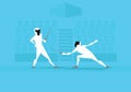 Illustration Of Two Male Fencers Competing In Event Royalty Free Stock Photo