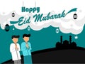 The illustration of two man about to shake hands. the illustration of eid al-fitr background . eid-almubarak vectors