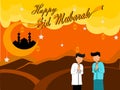 The illustration of two man about to shake hands. the illustration of eid al-fitr background