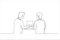 Illustration of two men discussing company growth. Rear view. One line art style Royalty Free Stock Photo
