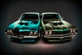 Two old american 70s customized muscle cars, retro Royalty Free Stock Photo