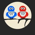 Illustration of two owls in the moonlight at night Royalty Free Stock Photo