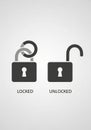 Illustration of two padlocks against a light gray background. The left padlock is closed Royalty Free Stock Photo