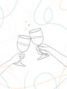 Illustration of two people hands celebrating with a glass of wine