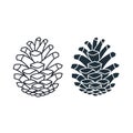 Illustration of two pinecones, one in outline and one in solid fill, , representing nature and the autumn season Royalty Free Stock Photo