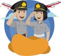 Illustration of two policemen posing respectfully behind there are Two Airplanes Flying Above the Clouds. Royalty Free Stock Photo