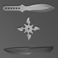 Two realistic throwing knives and shuriken