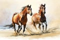 Illustration of two running horses Royalty Free Stock Photo