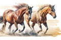 Illustration of two running horses Royalty Free Stock Photo