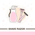 Illustration of two shave razors and cream for shaving.