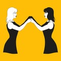 Illustration of two twin girls with joined hands facing each other. Gemini