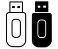 Flash disk illustration, black and white, outline and silhouette versions Royalty Free Stock Photo
