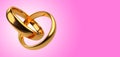 Illustration of two wedding gold rings isolated on transparent png background. Unity and love concept Royalty Free Stock Photo