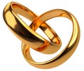 Illustration of two wedding gold rings isolated on transparent png background. Unity concept Royalty Free Stock Photo