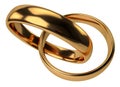 Illustration of two wedding gold rings isolated on white. Unity concepts Royalty Free Stock Photo