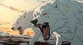 An illustration of two white vicious wolf animation