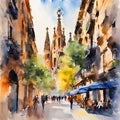 Colorful illustration artistic representation of Barcelona.