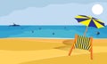 Illustration of a Ukrainian beach with an umbrella and a deck chair in blue and yellow color. Mined sea and a patrol ship with the Royalty Free Stock Photo