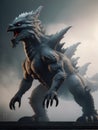 illustration of an ultra realistic Kaiju in dramatic light fog