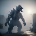 illustration of an ultra realistic Kaiju in dramatic light fog Royalty Free Stock Photo