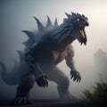 illustration of an ultra realistic Kaiju in dramatic light fog Royalty Free Stock Photo