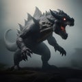 illustration of an ultra realistic Kaiju in dramatic light fog Royalty Free Stock Photo